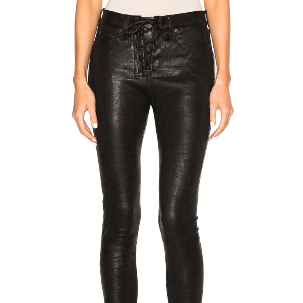 RAG & BONE LACE-UP LEATHER LEGGING, SZ 24 BLACK